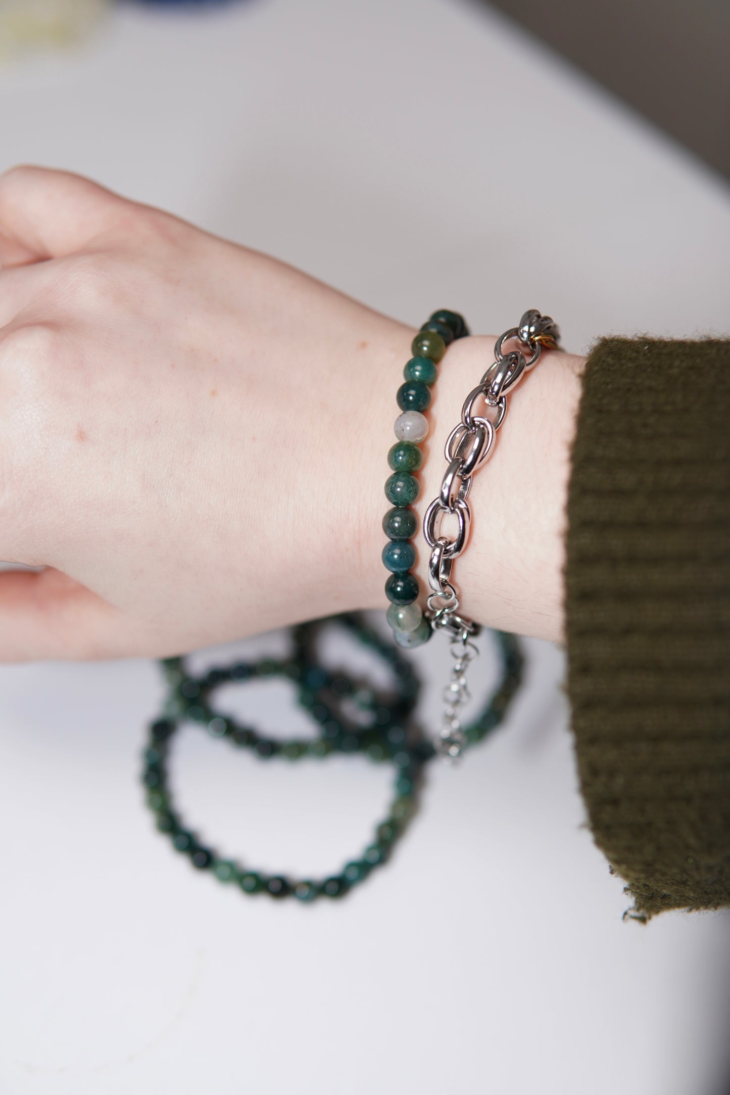 Kugelarmband Moosachat Medium