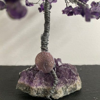 Exklusiver Edelsteinbaum Amethyst & Amethyst Cluster (Silberfarbend)