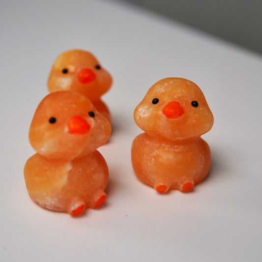 Orangencalcit Enten Carvings