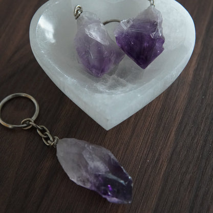 Rohstein Schlüsselanhänger - Bergkristall / Amethyst